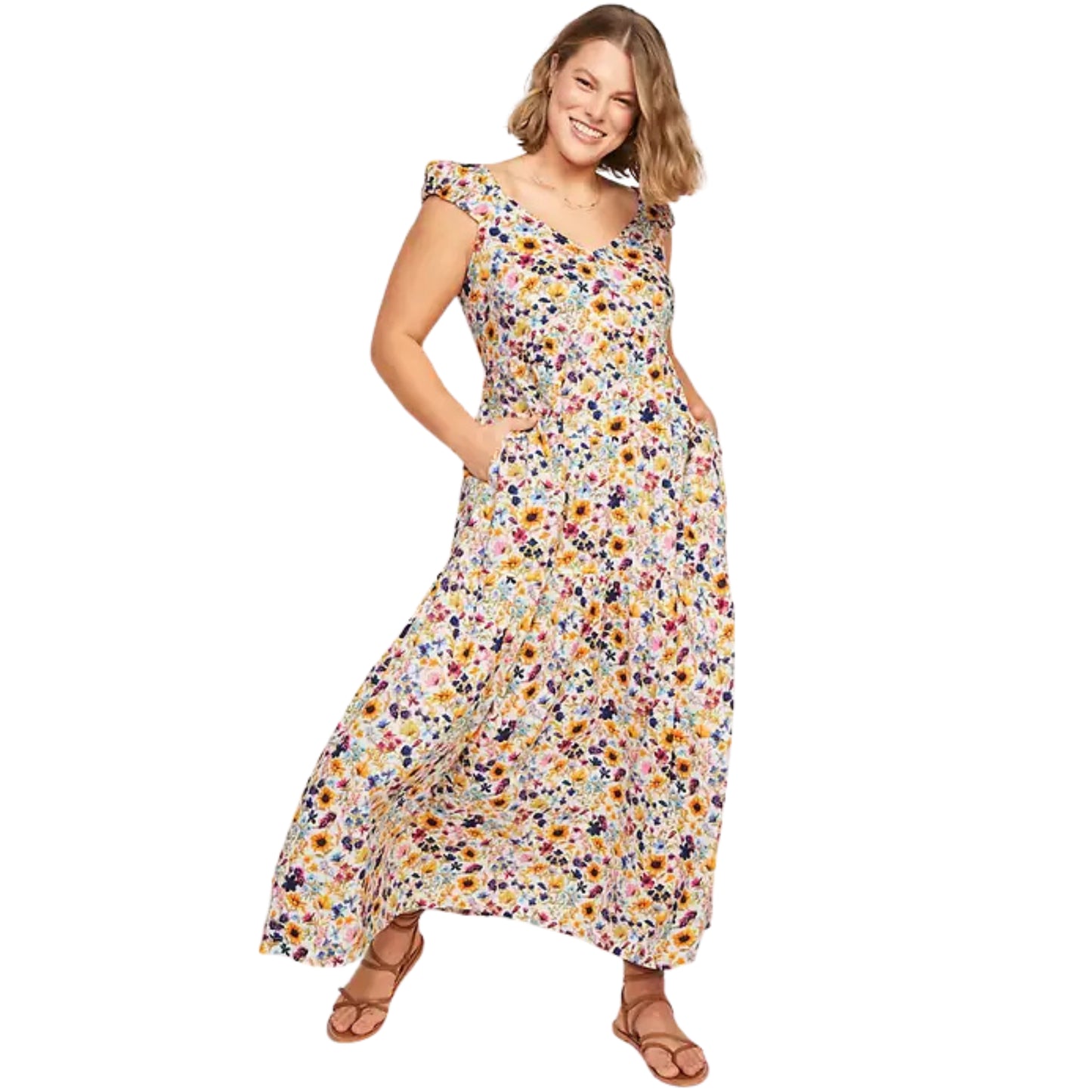 OLD NAVY - Wildflower Floral Tiered Cap Sleeve Dress