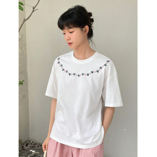 SHEIN - Floral Embroidered Off Shoulder T-Shirt