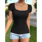 SHEIN - Solid Color Square Neck T-Shirt