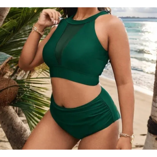 SHEIN - Solid Color High Waist Swimwear Set