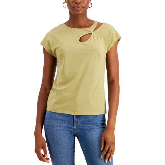 INC INTERNATIONAL CONCEPTS - Green Stretch Short Sleeve Crew Neck Top