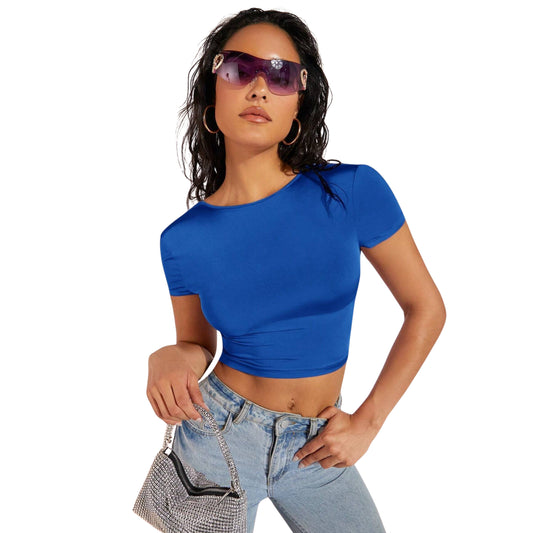 SHEIN - Short Sleeve Deep Back Solid T-Shirt