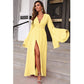 SHEIN -  Deep V-Neck Bell Sleeve Twist Waist High Slit Dress