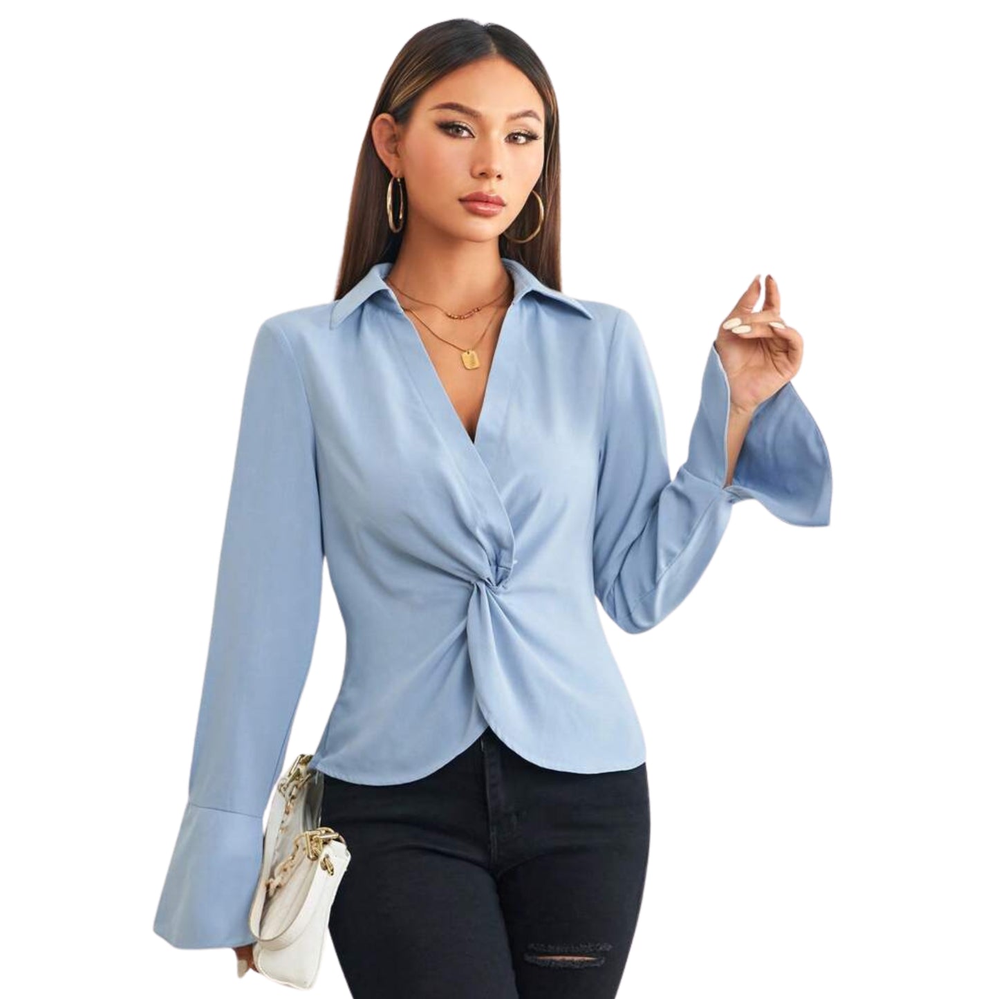 SHEIN - Twist Front Split Flare Sleeve Top