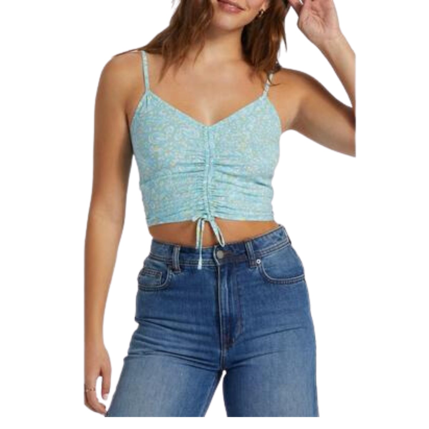 ROXY - Ruched-Front Sleeveless Crop Top