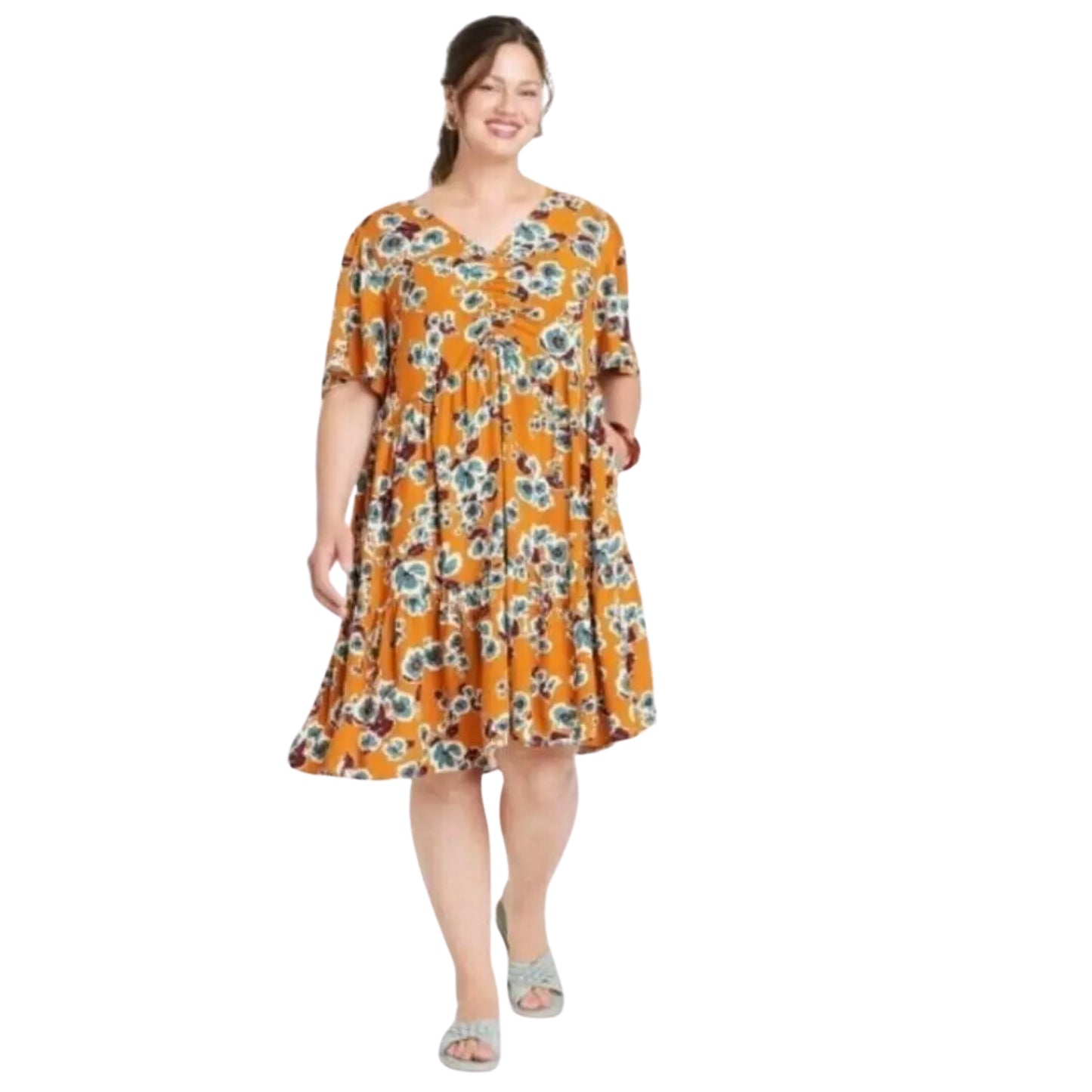 AVA & VIV - Women's Plus Size Flutter Short Sleeve Dress