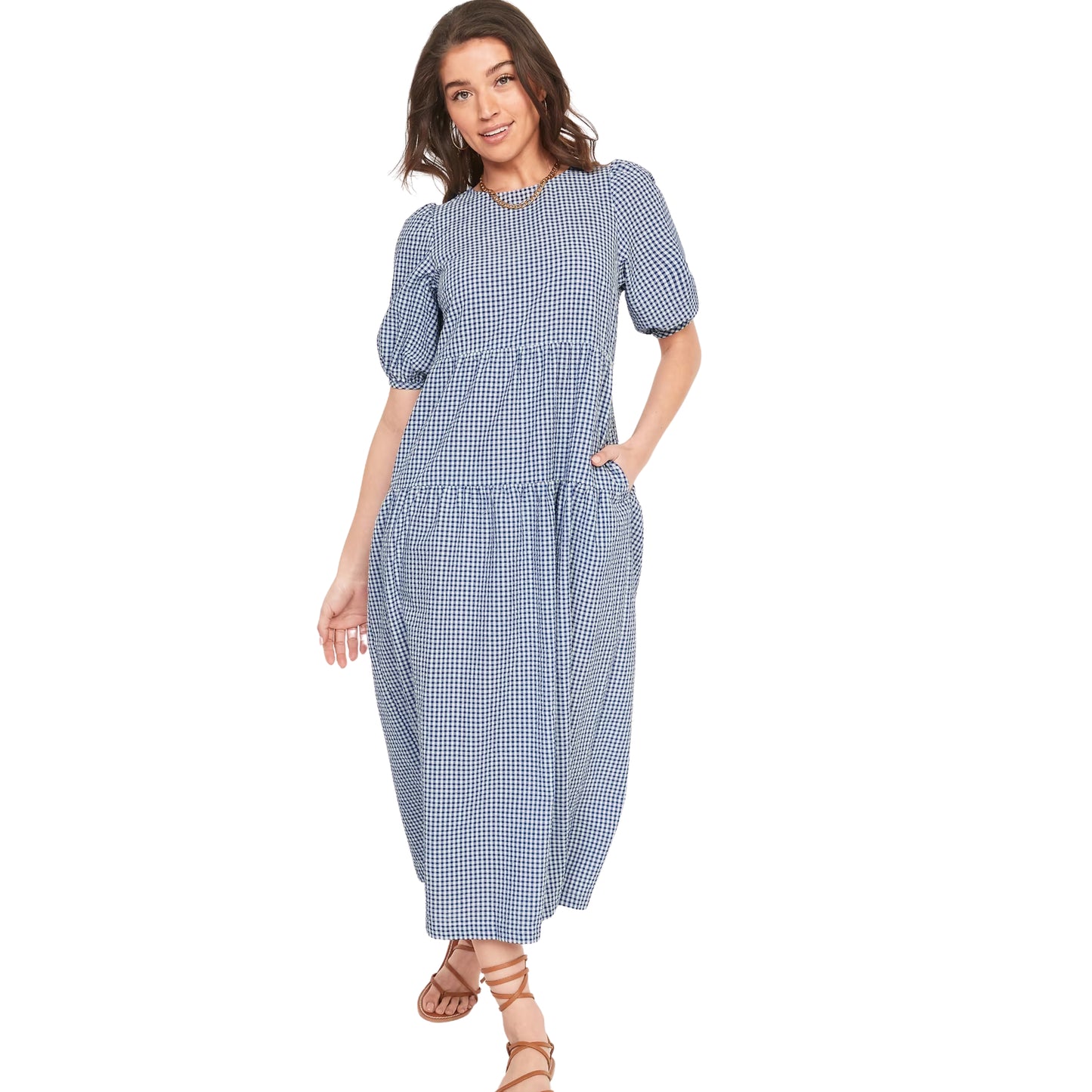 OLD NAVY - Tiered Puff-Sleeve Midi Dress