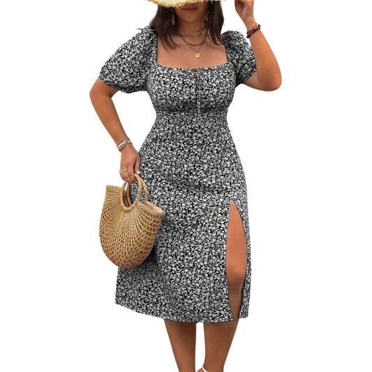 SHEIN - Square Neck Random Print Swim Dress
