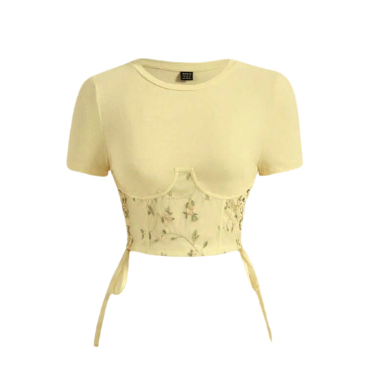 SHEIN - Lace Up Side Corset Structure Crop Tee
