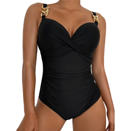 SHEIN - Shiny Gold Metal Strap Swimsuit