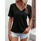 SHEIN -  V-Neck Perforated Lace Panel T-Shirt