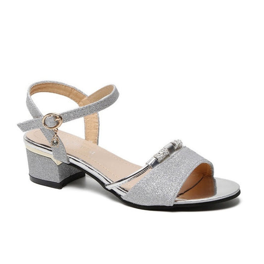 SHEIN - Silver Rhinestone Thick Heel Sandal
