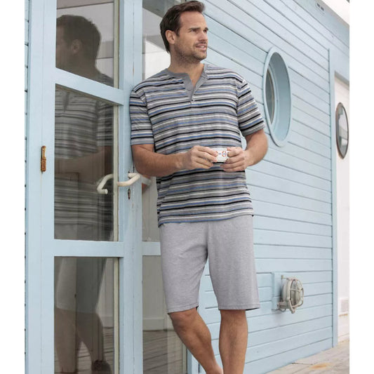 ATLAS FOR MEN - Striped Collar Pajama Set
