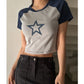 SHEIN - Star Print Raglan Sleeve Crop T-Shirt