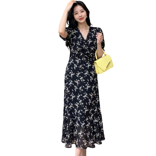 SHEIN - Floral Print Front Fringed Casual Dress