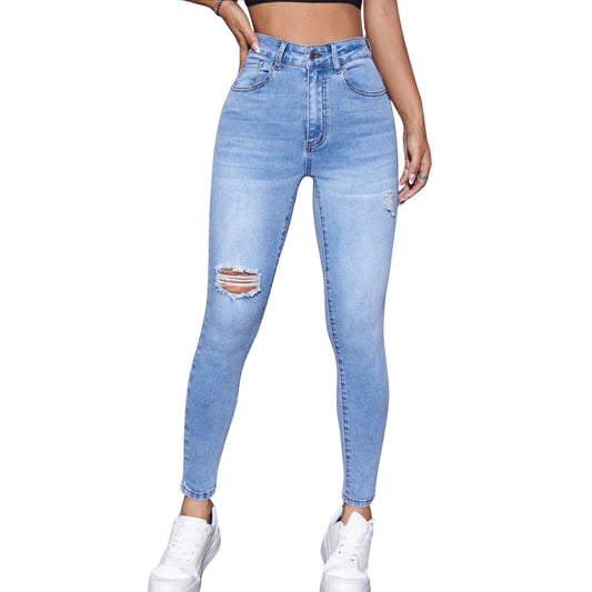 SHEIN - High Waist Ripped Skinny Jeans