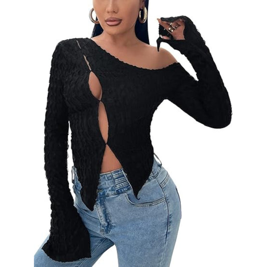 SHEIN - Long Bell Sleeve Asymmetrical Tops