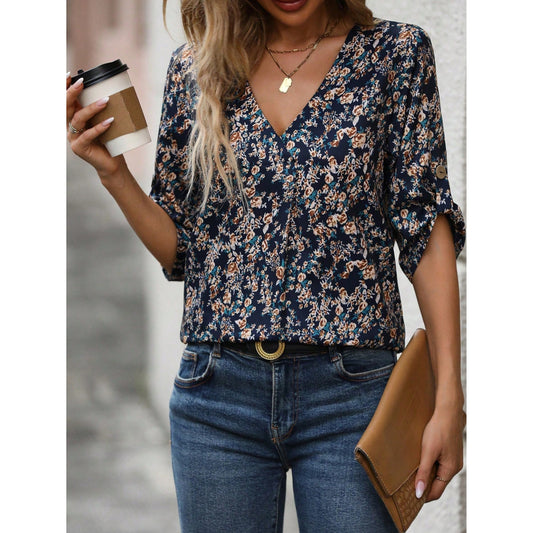 SHEIN - All-over Print Wrap Sleeve Blouse