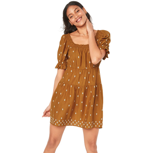 OLD NAVY - Puff-Sleeve Tiered Smocked Dress