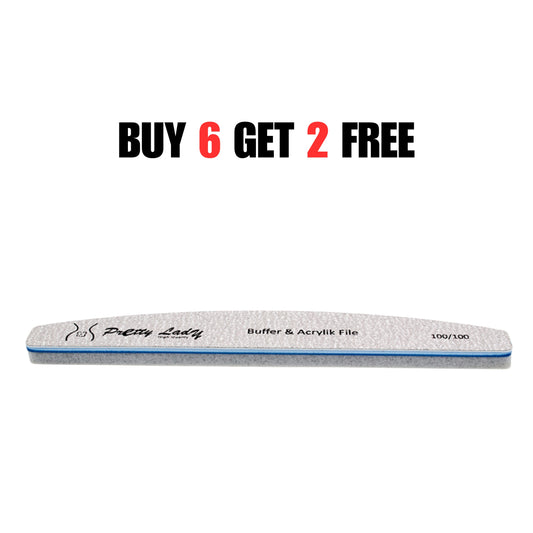 PRETTY LADY - HALF MOON BUFFER AND ACRYLIC NAIL FILE 100/100 6+2 Free