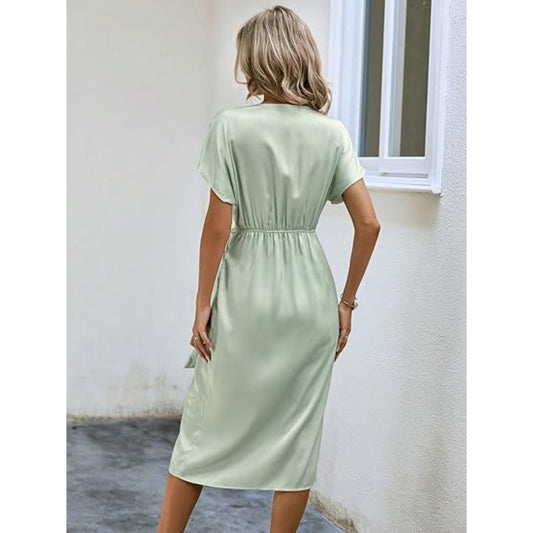 SHEIN - THAYLA Womens Dress Elegant Green Satin Dress