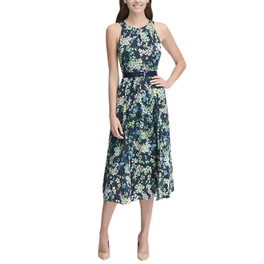 ORIGINAL - Printed Belted Halter Midi Dress