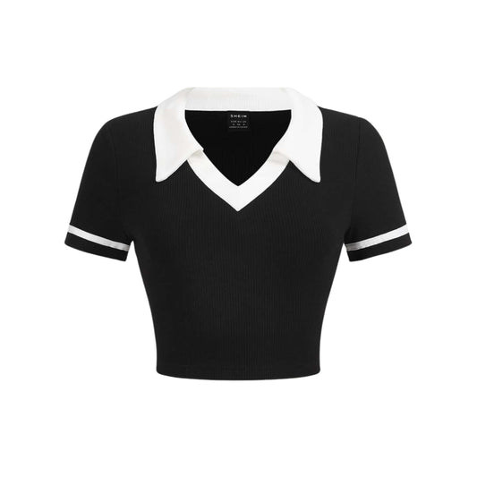 SHEIN - Polo Collar Short Sleeves Crop Tee