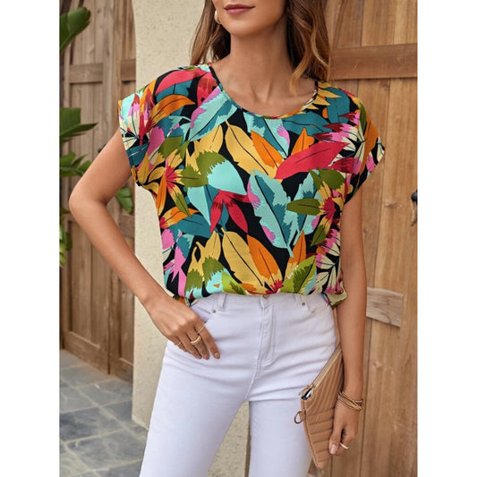 SHEIN - Allover Print Batwing Sleeve Blouse
