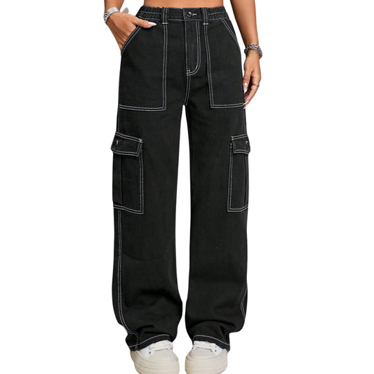 SHEIN - Top-stitching Flap Pocket Side Cargo Jeans