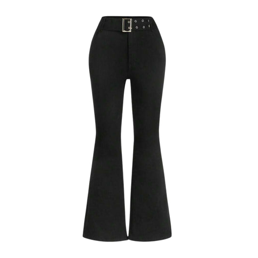 SHEIN - Grommet Eyelet Belted Flare Leg Jeans