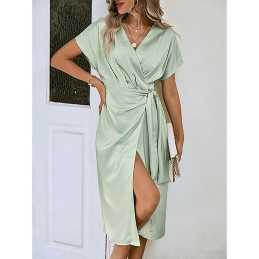 SHEIN - THAYLA Womens Dress Elegant Green Satin Dress