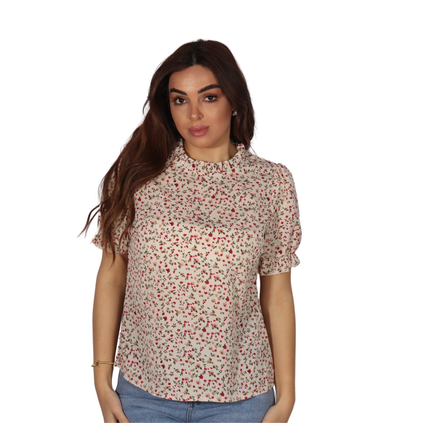 SHEIN - Floral Print Mock Neck Blouses