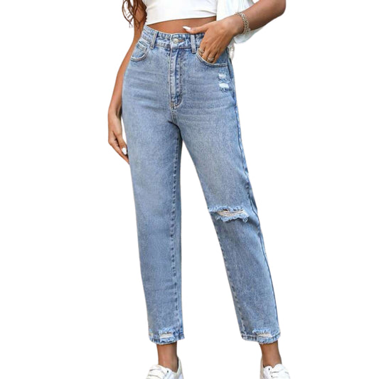 SHEIN - Ripped Frayed Hem Mom Jeans