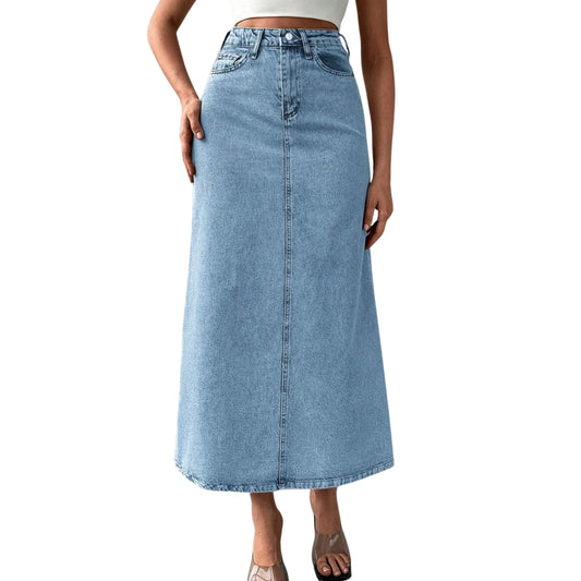 SHEIN - High Waisted Plain Straight Denim Skirt