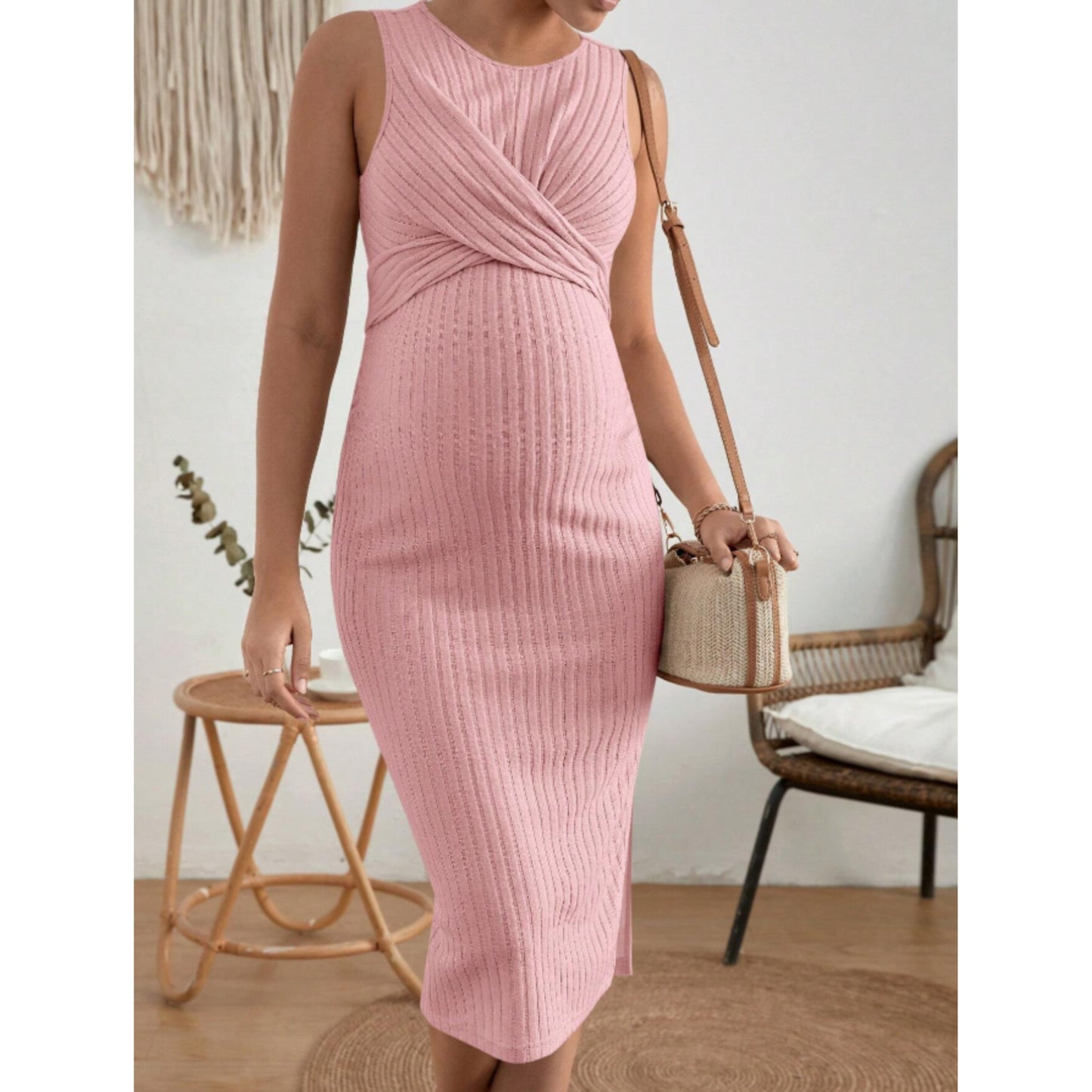 SHEIN - Solid Ribbed Knit Tie Back Dress