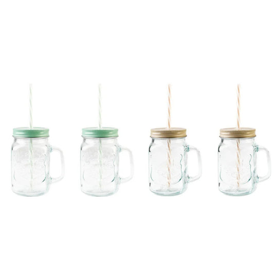 ERNESTO - Lidded glass jars with straws set