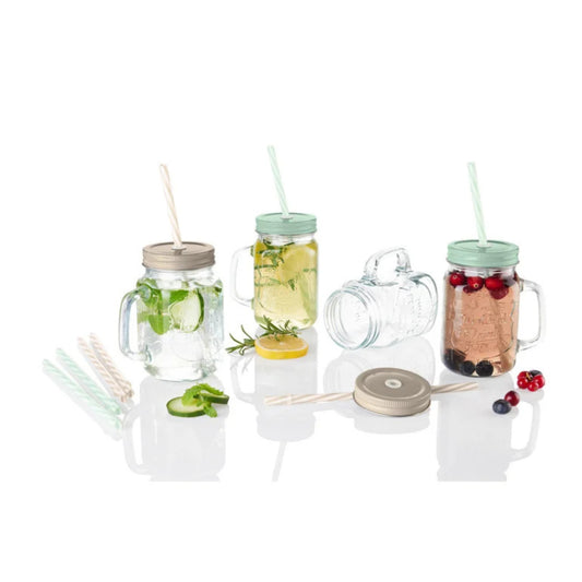 ERNESTO - Lidded glass jars with straws set