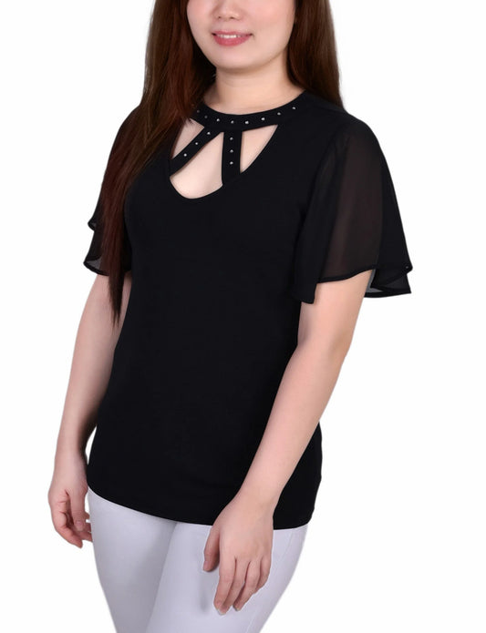 NY COLLECTION - Short Flutter Sleeve Top