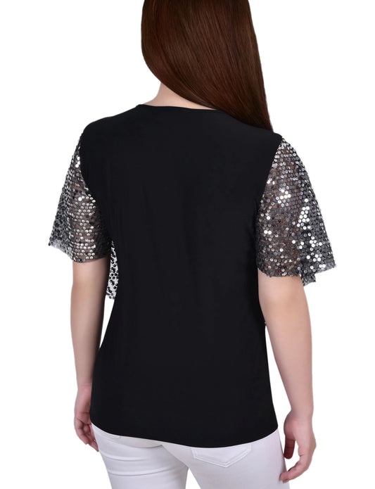 NY COLLECTION - Sequin-Front Poncho Top