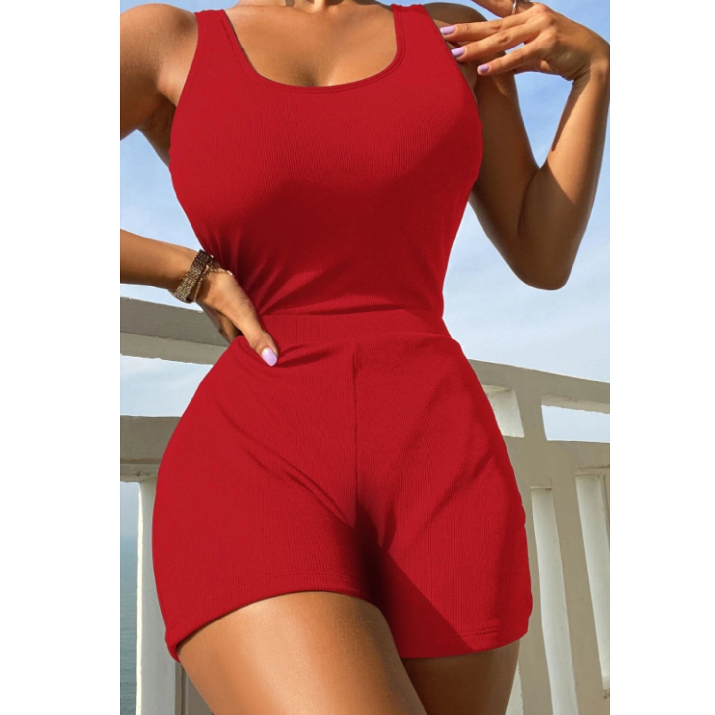 SHEIN -  Simple One Piece Swimsuit with Shorts swimsuit