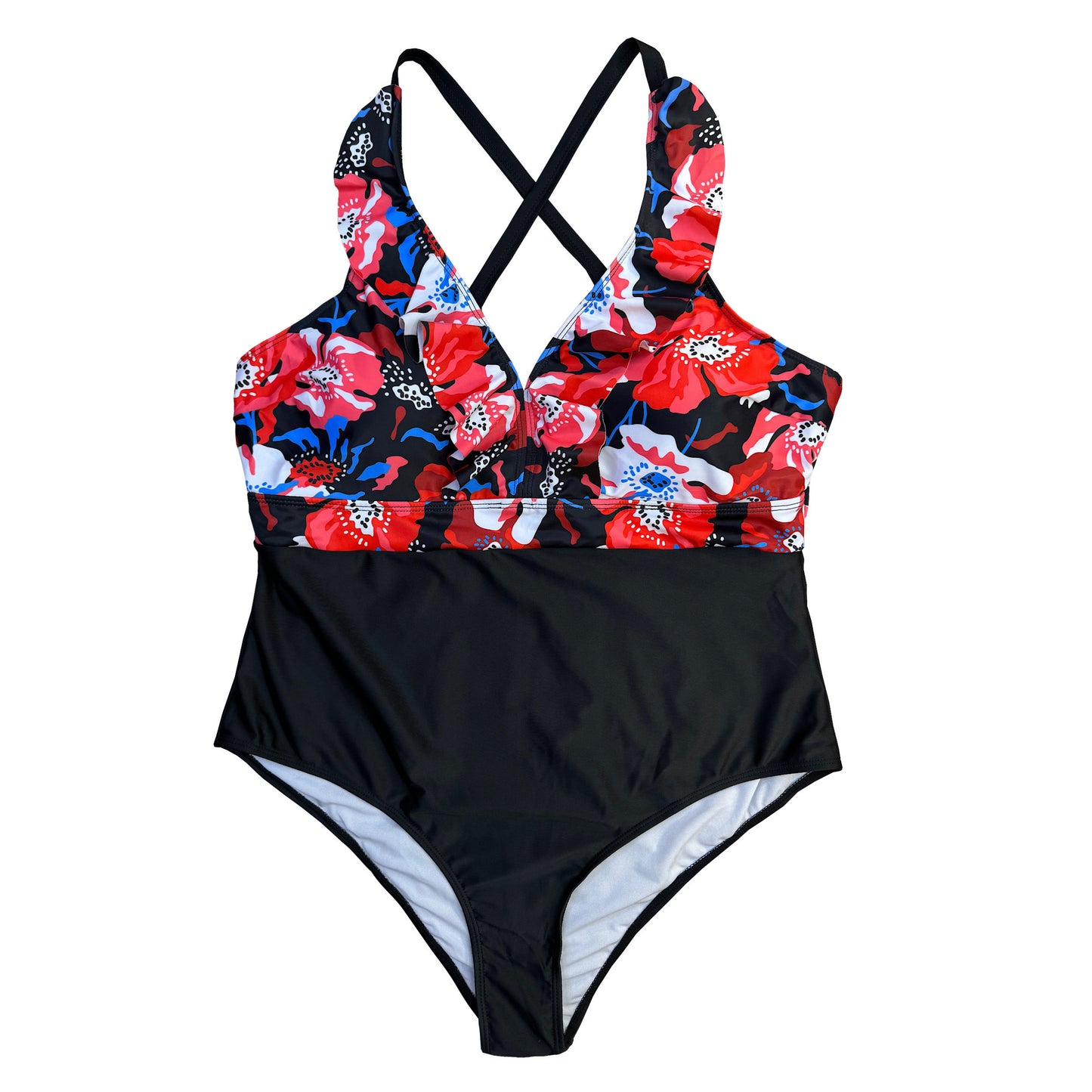 SHEIN - Floral pattern cross backone piece swimsuit