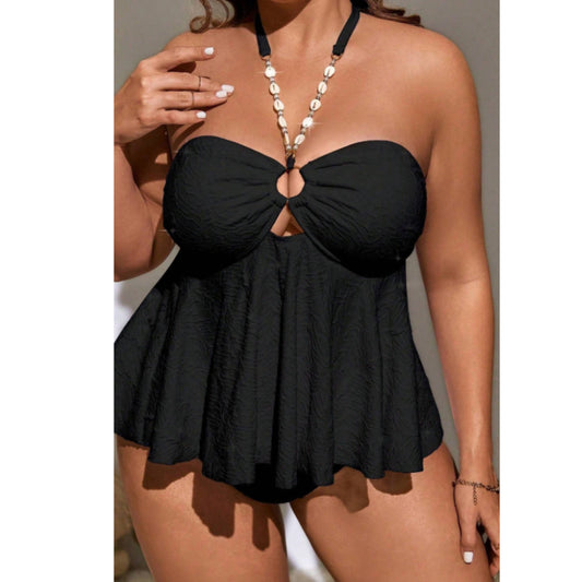 SHEIN - High Neck shell Beach Tankini Set