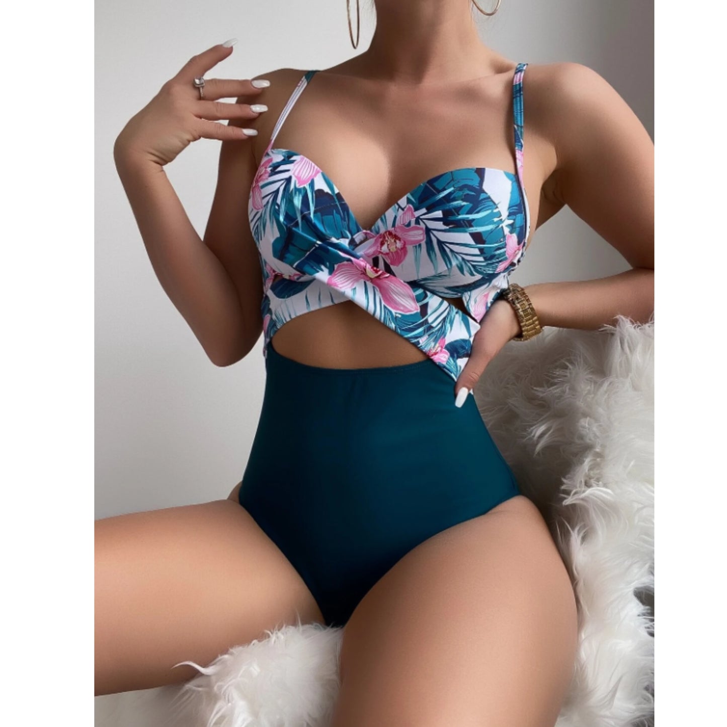 SHEIN - Tropical flora one piece swimsuit