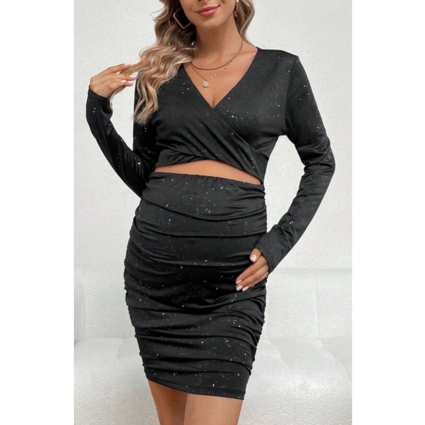 SHEIN - Sparkle design v-neck maternity short dress