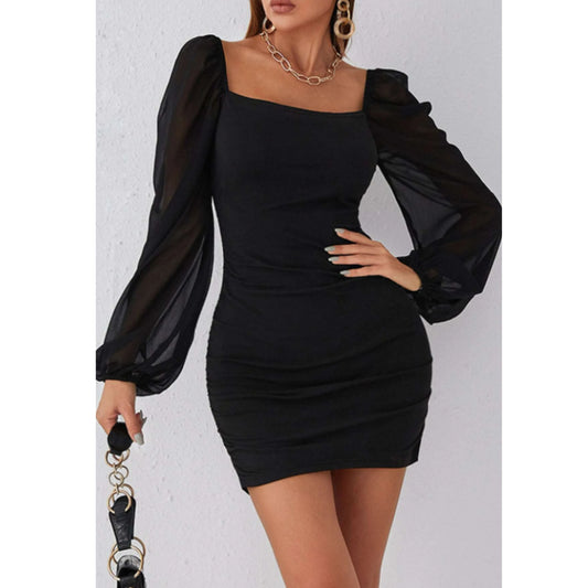 SHEIN - Balloon sleeve simple rushed short dress