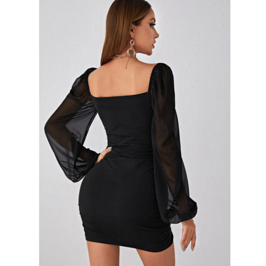 SHEIN - Balloon sleeve simple rushed short dress