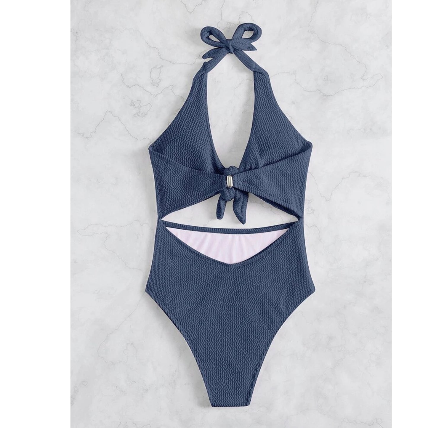 SHEIN - Textured Knot Front One-Piece Swimsuit