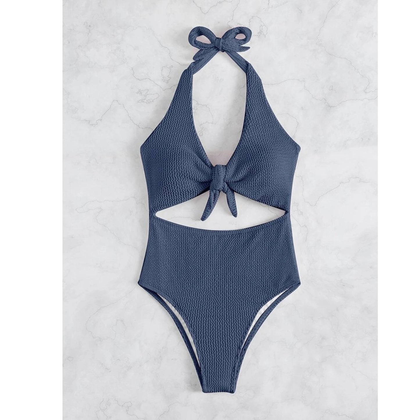 SHEIN - Textured Knot Front One-Piece Swimsuit