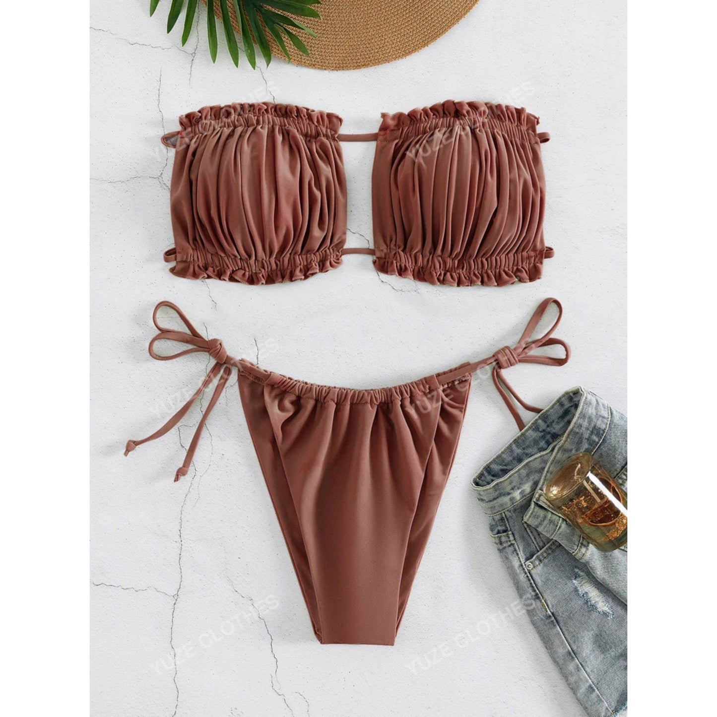 SHEIN - Tube Top Drawstring Bottom Bikini