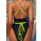 SHEIN - Colorblock wrap around one piece swimsuit